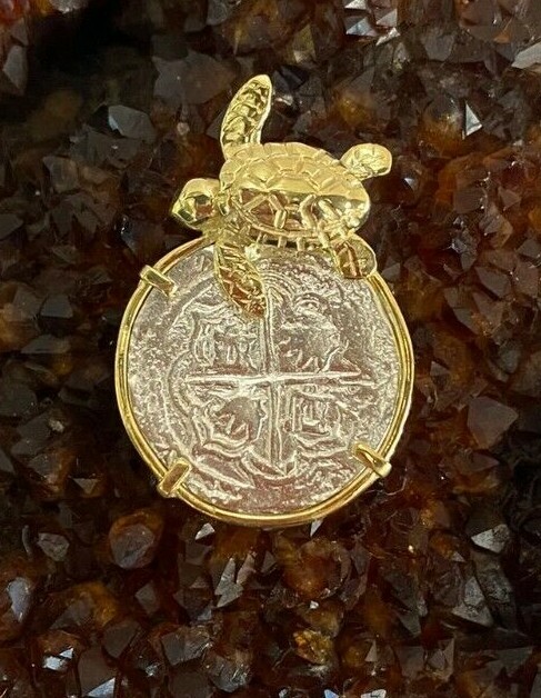 ATOCHA Coin Turtle Pendant Sterling Silver Clad 14k Gold Treasure Shipwreck