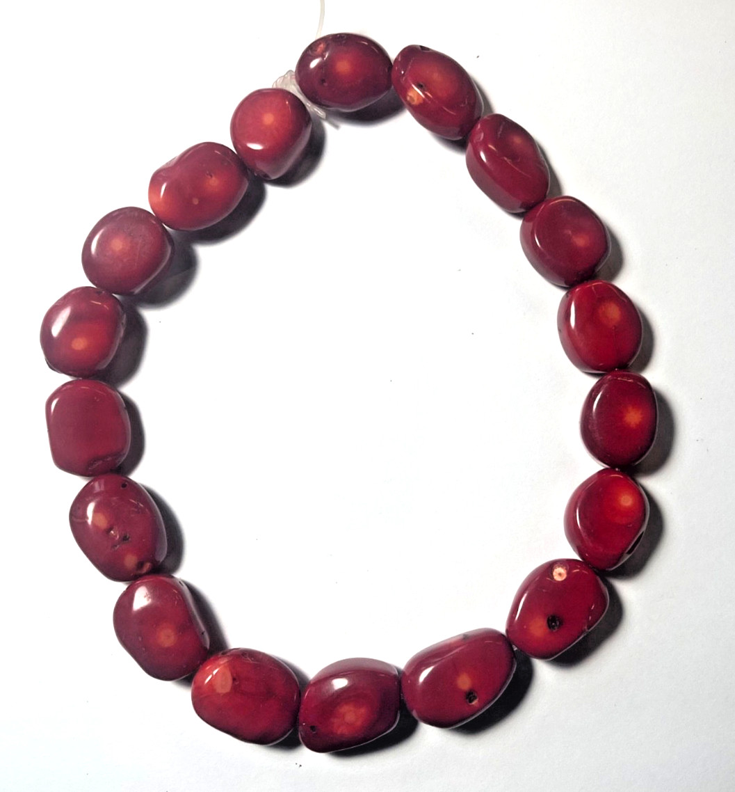 VINTAGE LARGE RED BAMBOO CORAL 143.7 GRAMS BEAD STRAND 16″ 25X18 MM WHOLESALE!!!