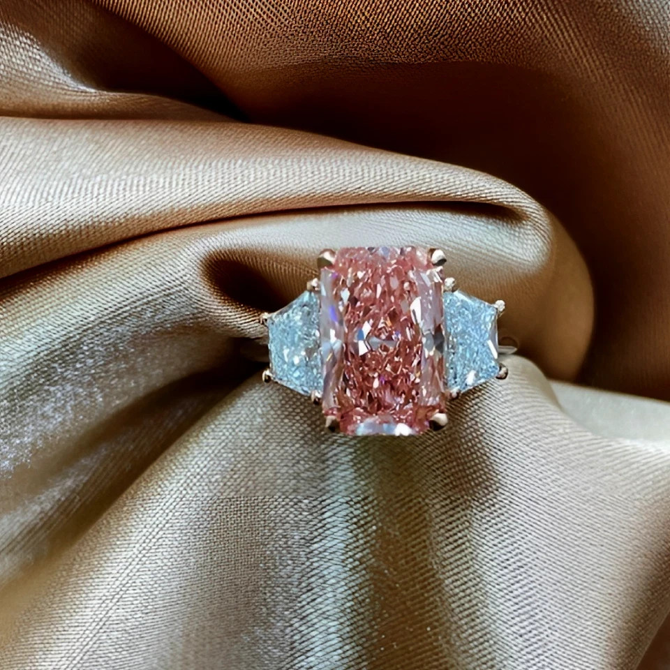 14k White Gold Fancy Vivid Pink Diamond Ring 2.40 Ct Radiant Cut IGI Lab Grown