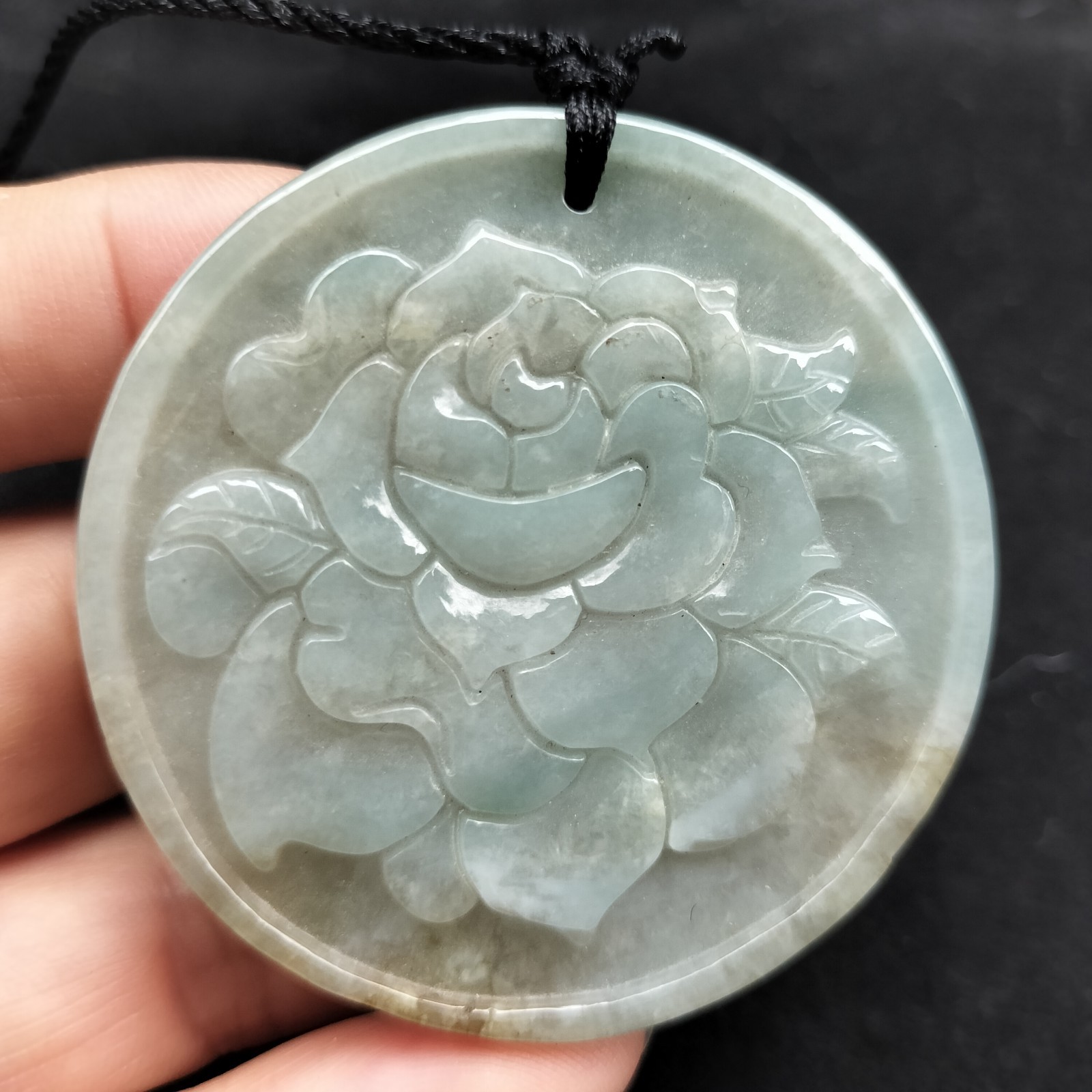 Certified Lavender Green Natural Type A Jade Jadeite Carved Flower 富贵花开 Pendant