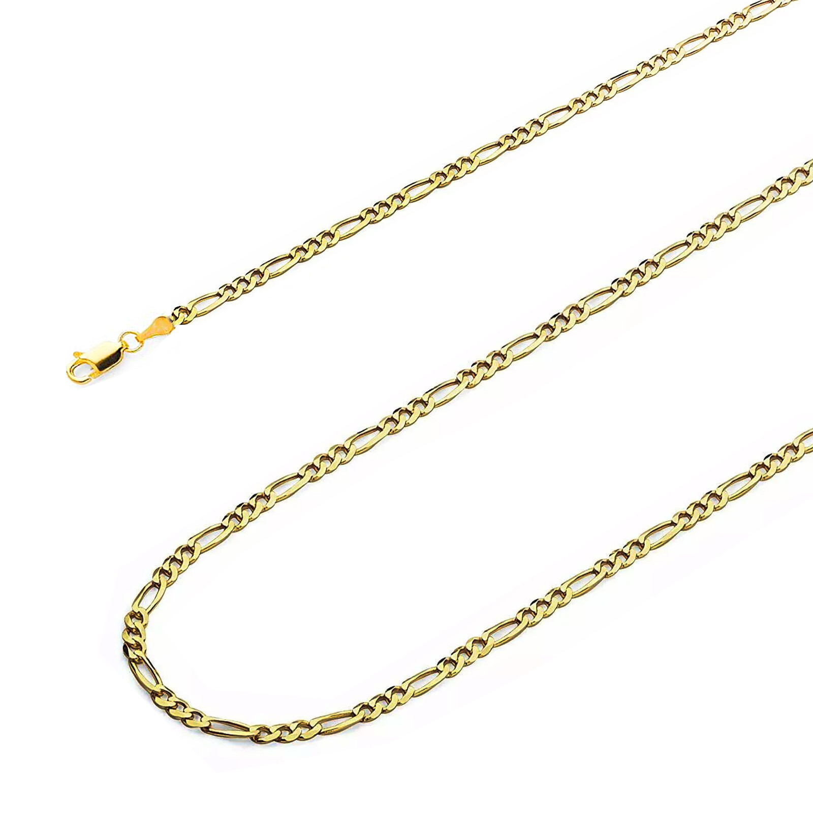 14K Solid Yellow Gold Necklace 2.5mm Figaro Chain Link +Lobster Claw Clasp