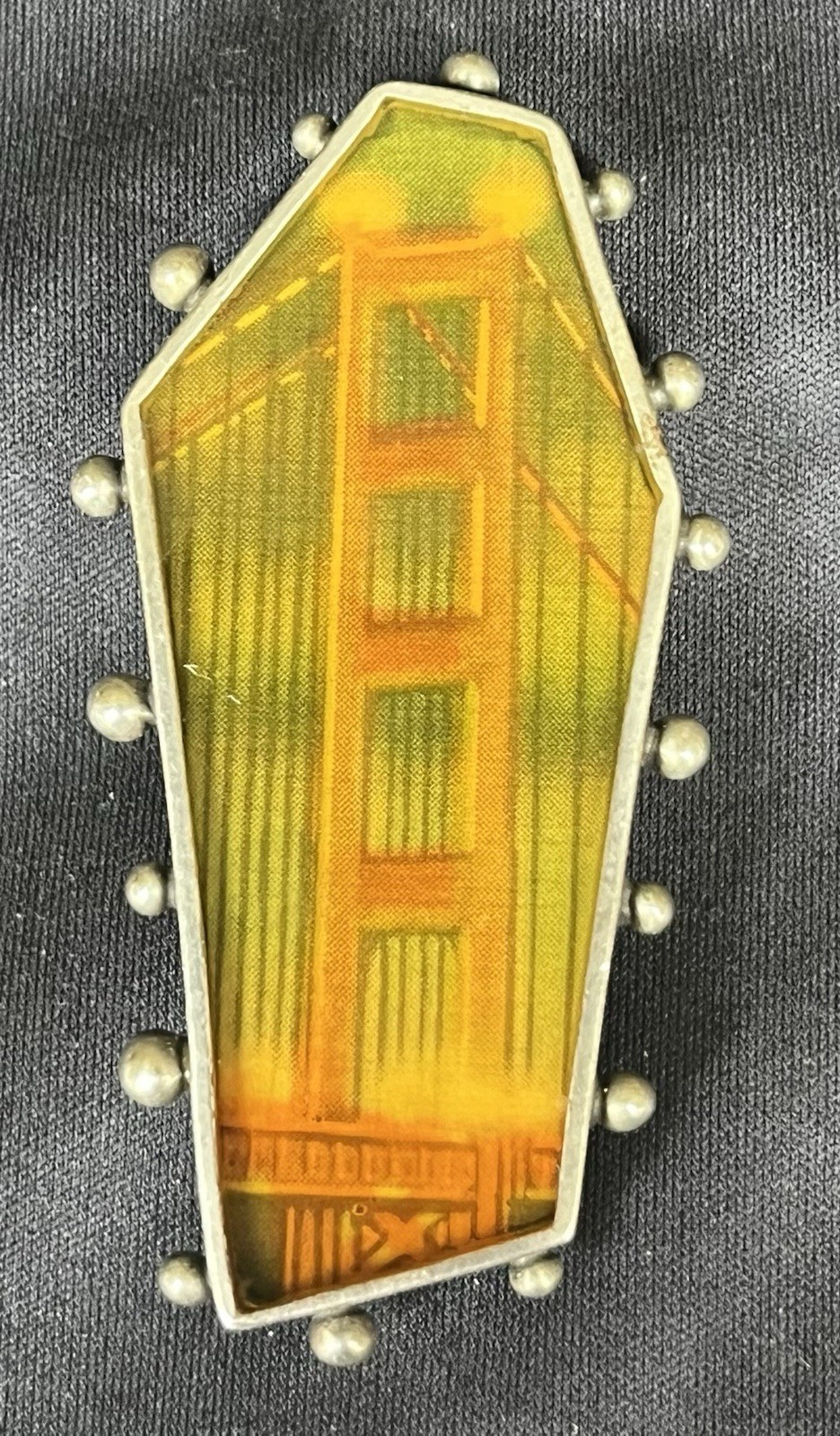 “Baby Jane” Signed Golden Gate Bridge at Night Sterling Silver Pendant, Pin