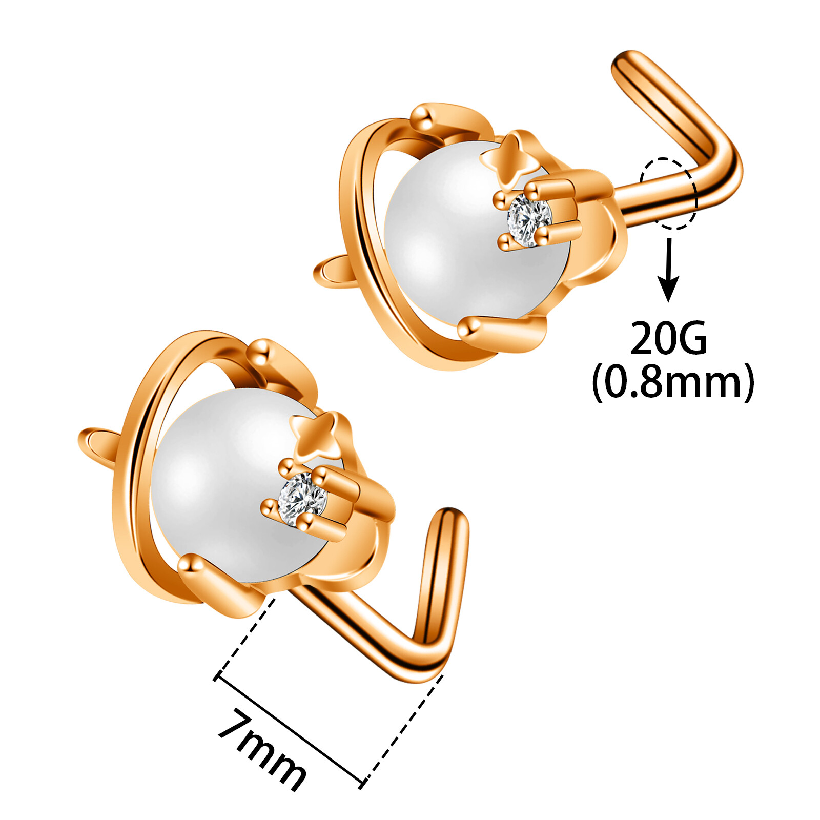 9 Pcs CZ L Bend Screw Bone Nose Studs Surgical Steel Pin Nose Ring 20G Piercing