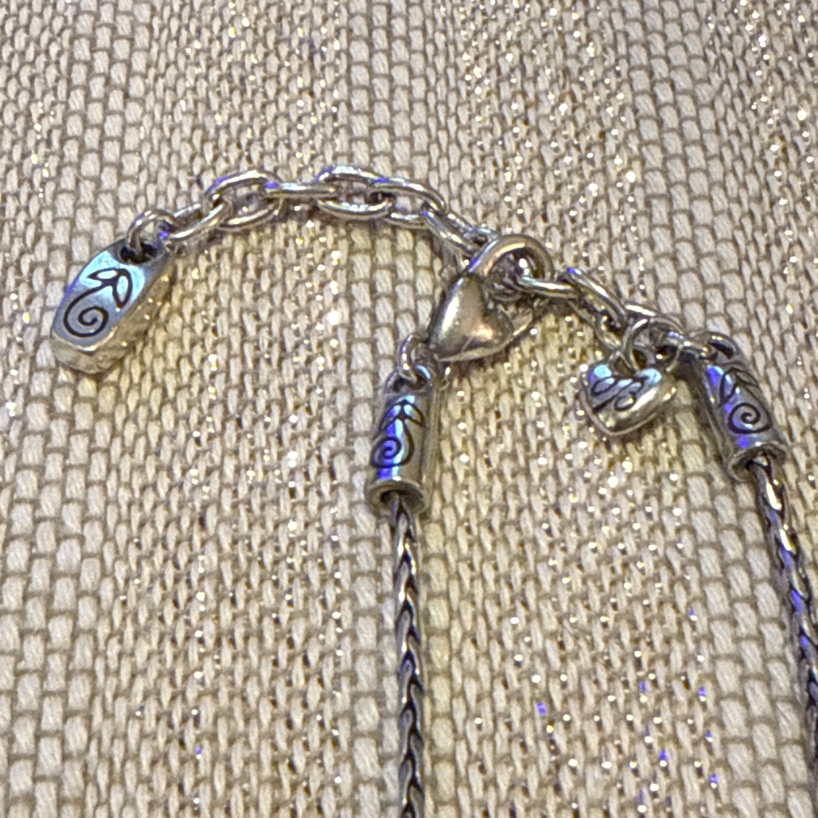 Brighton Silver Tone Chain Necklace Blue Swarovski Crystal Charm Gold Accents