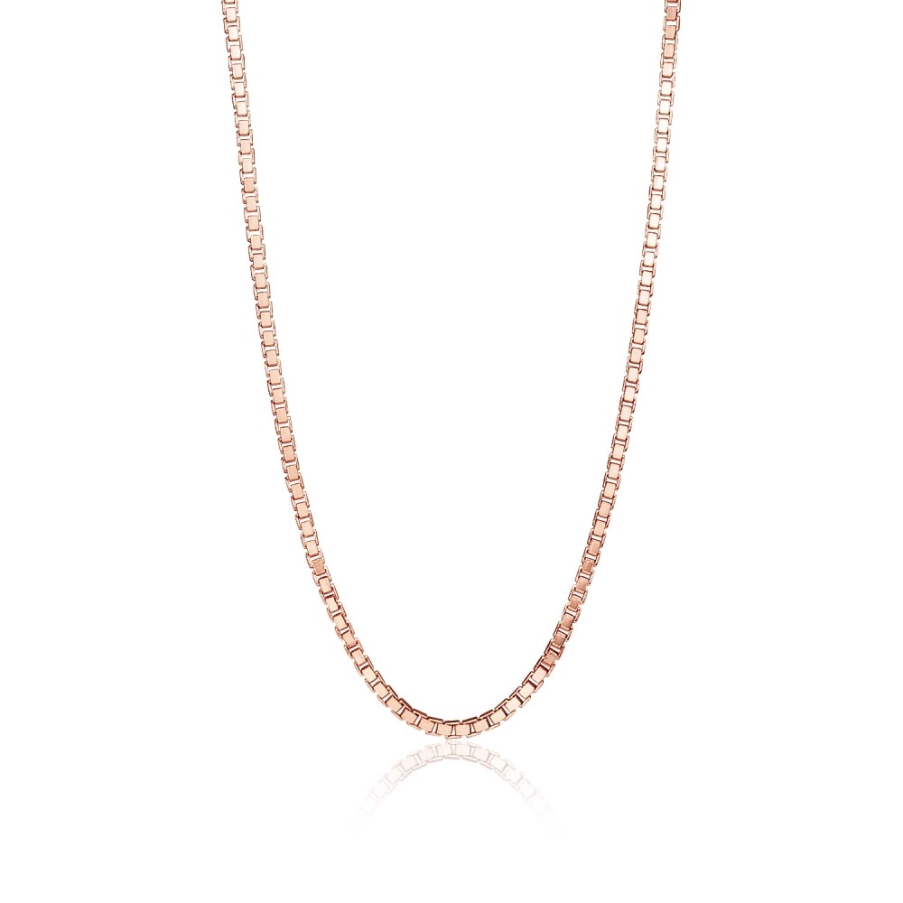 1.3mm Box Chain Dainty Necklace in Rose Gold Plated Sterling Silver, 20 Inches