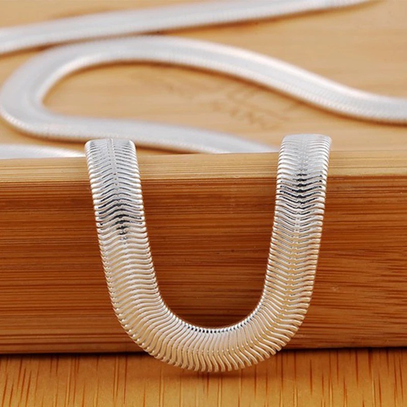 925 Sterling Silver 6MM Flat Snake Chain Necklace Men Women 16-24 Inch