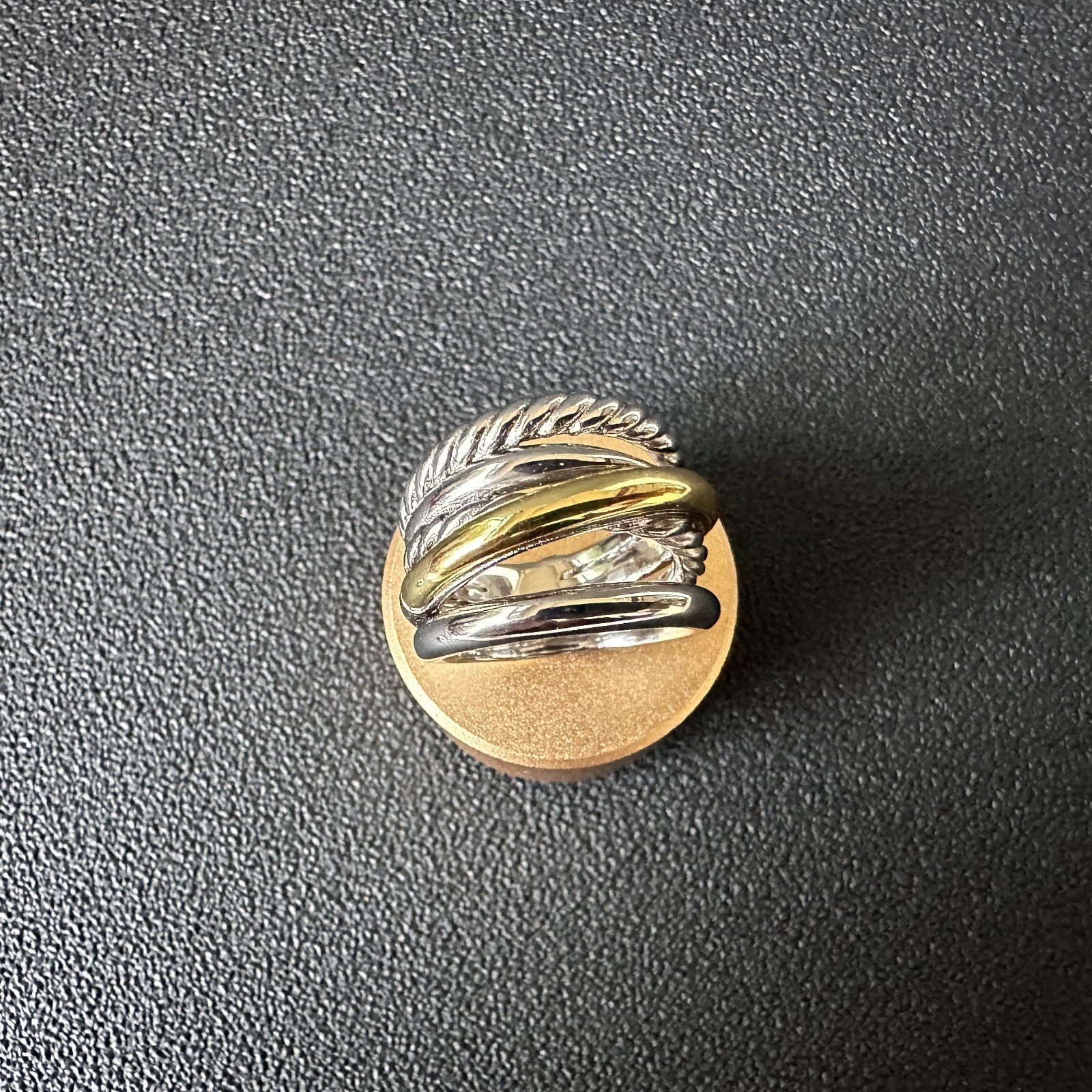 David Yurman Crossover Wide Band Ring Silver 18K Gold Two Tone Twisted Cable 8