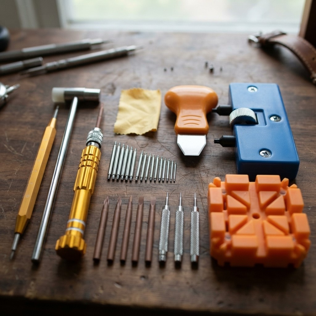 Luxury Watch Repair Tool Set – Battery Change & Strap Adjustment for Enthusiasts