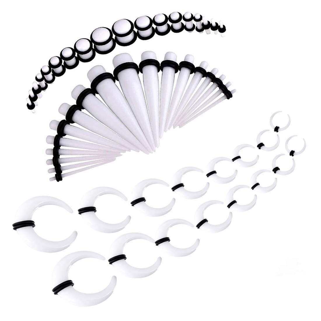 52Pcs Acrylic Ear Stretching Kit 14G-00G Beginner Gauge Crescent Taper Plug Set