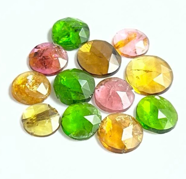 MULTI TOURMALINE LOOSE GEMSTONE 6 TO 7 MM ROUND ROSECUT 12 PEICES 6.80 CARATS