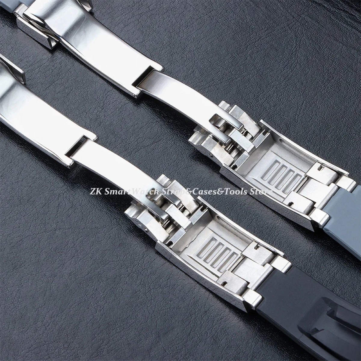 Silicone Rubber Watch Strap Stainless Steel Folding Buckle Black Wristband 20mm