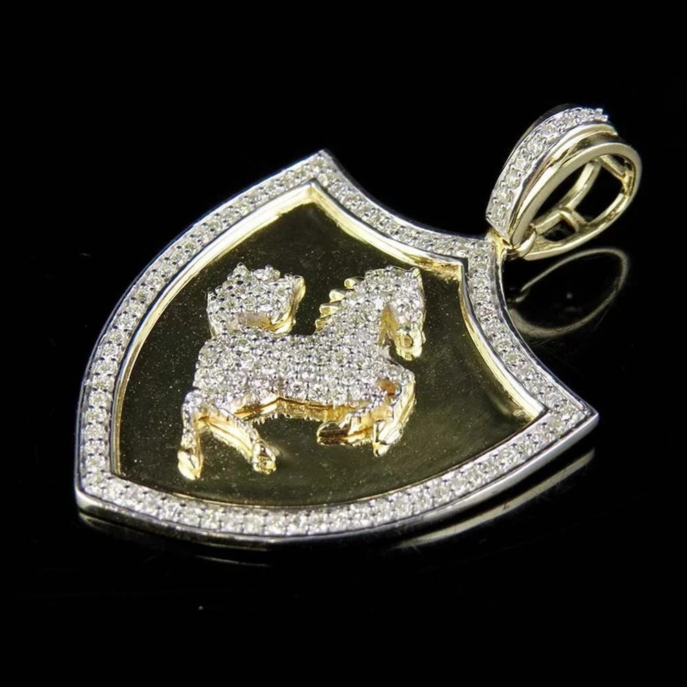 1.50Ctw Lab Created Diamond 14K Yellow Gold Plated Ferrari Horse Shield Pendant