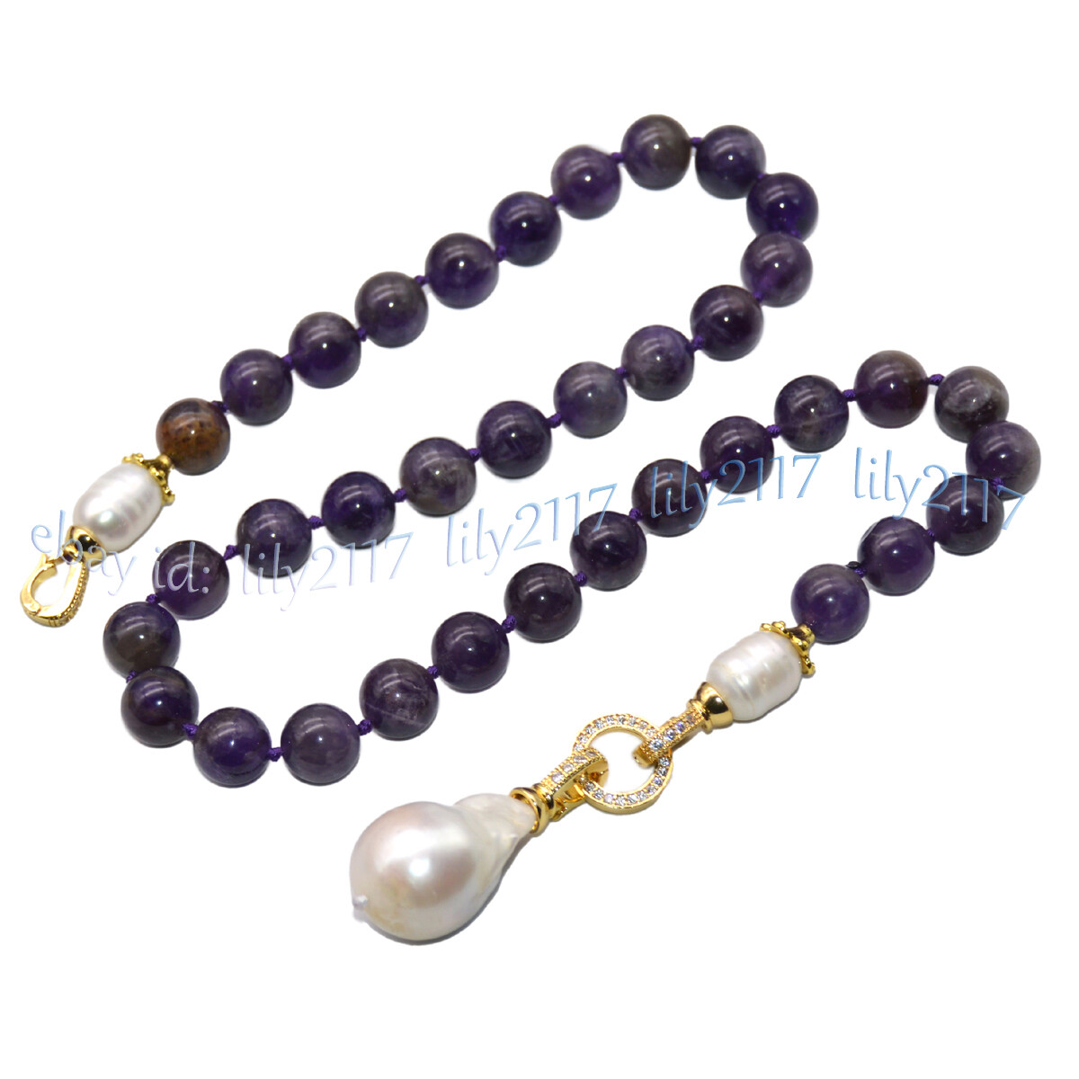 Natural Purple Amethyst Beads White Keshi Baroque Pearl Pendant Necklace 14-32”