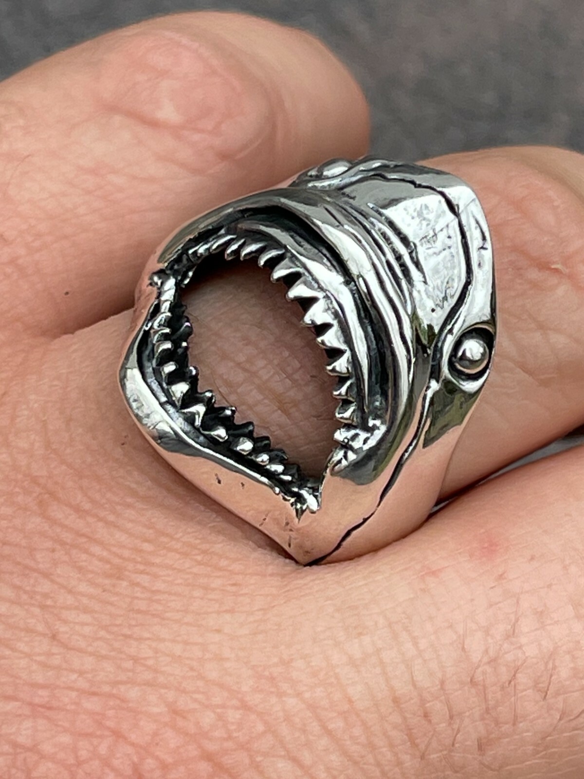 Real 925 Sterling Silver Mens Great White Shark JAWS Ring Size 7 8 9 10 11 12 13
