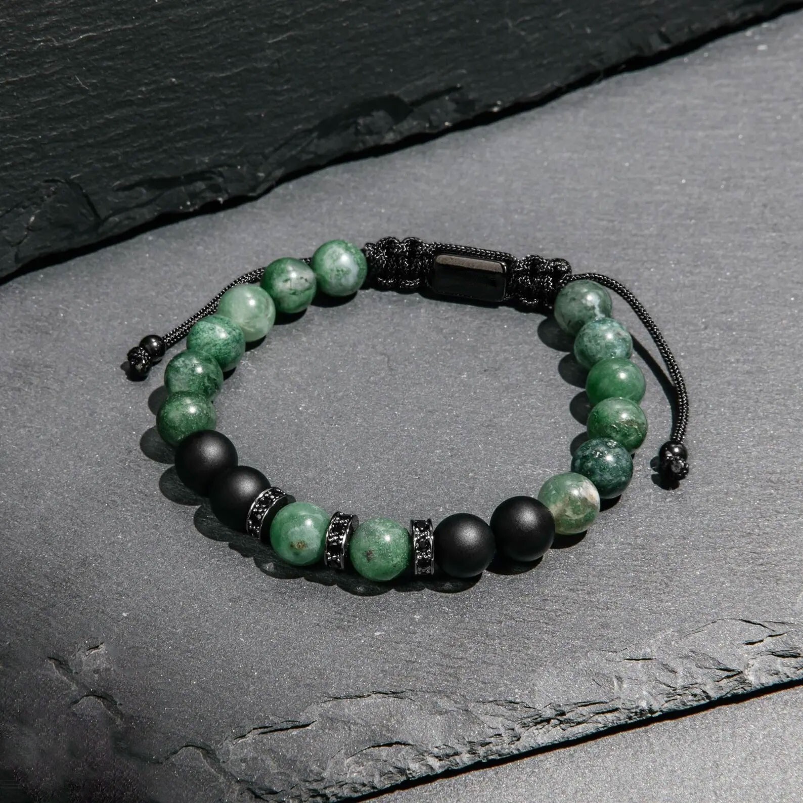 8mm Black Onyx & Green Jade Beaded Healing Protection Powerful Men’s Bracelet