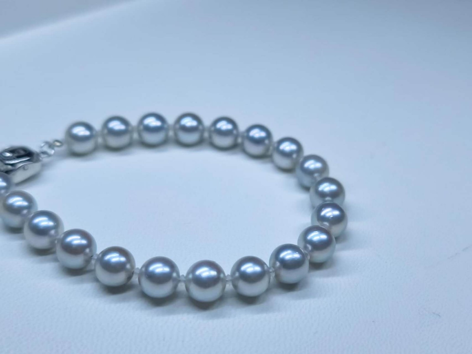 7-7.5mm Japanese Akoya Seawater Pearl Bracelet Silver-Blue Madama Hue 925 Silver