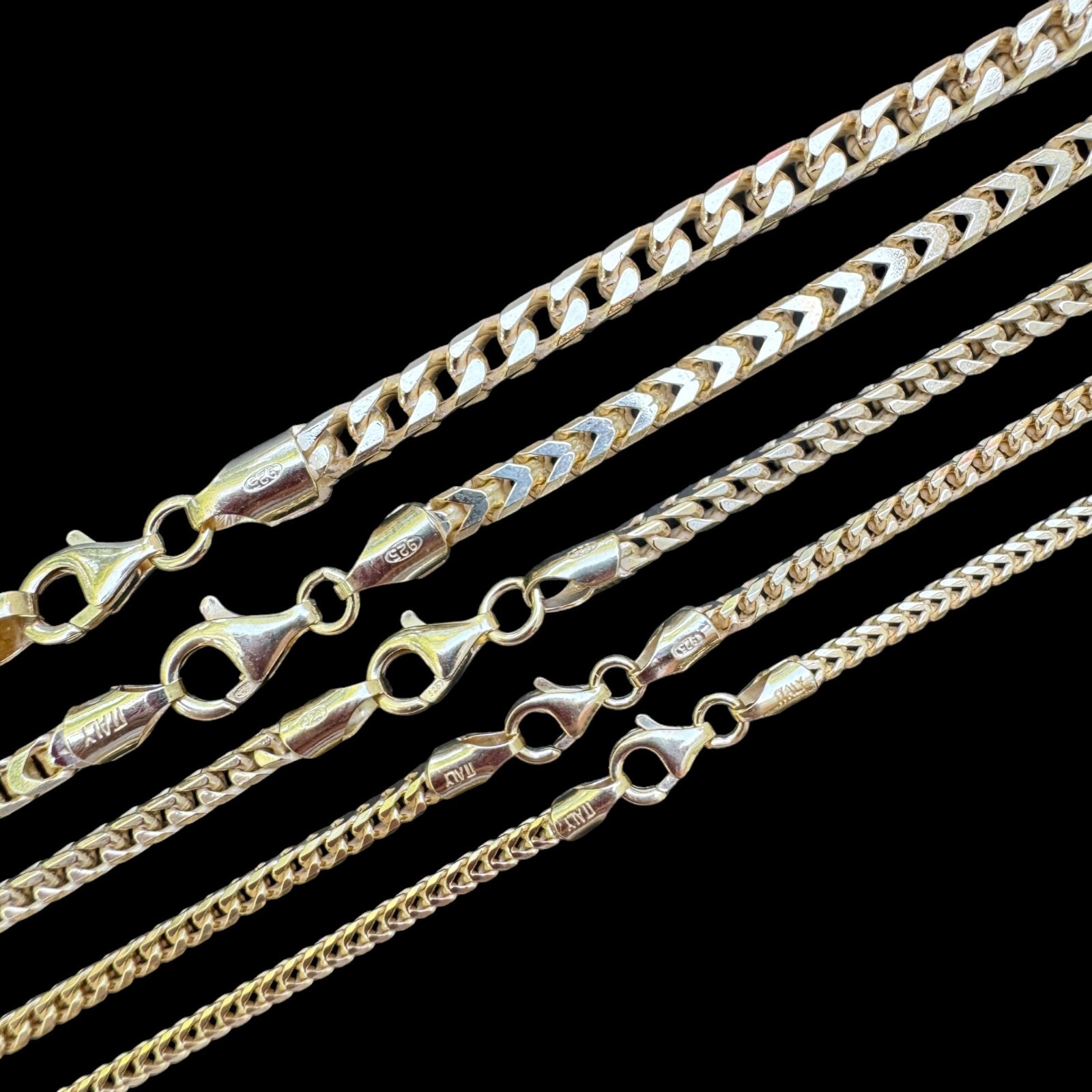 Men’s Real 14k Gold Plated Solid 925 Sterling Silver Franco Chain 2-5mm Necklace