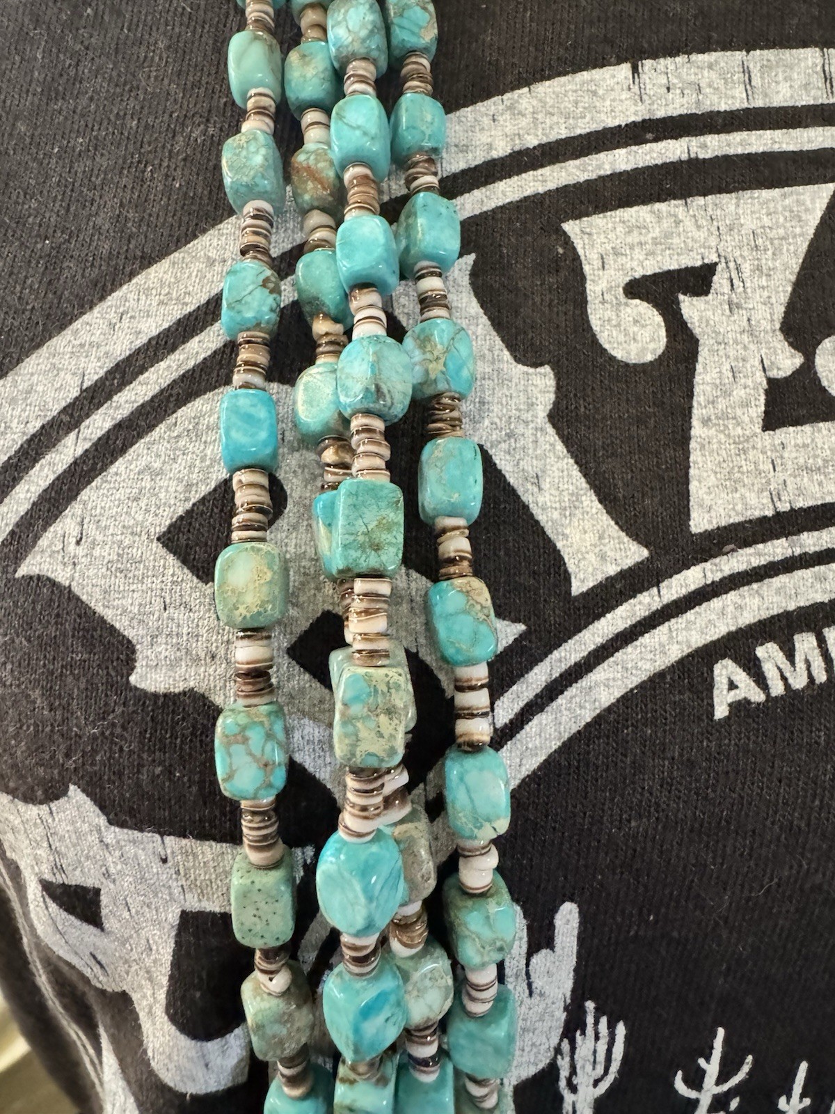 4 Strand Turquoise Nugget & Heishi Shell Necklace Blue Green Southwest 36”