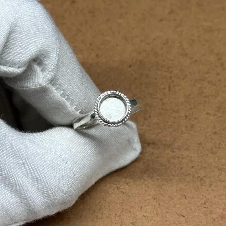 925 Sterling Silver 12mm Round Bezel Cup Ring Blank DIY Jewelry Setting Handmade