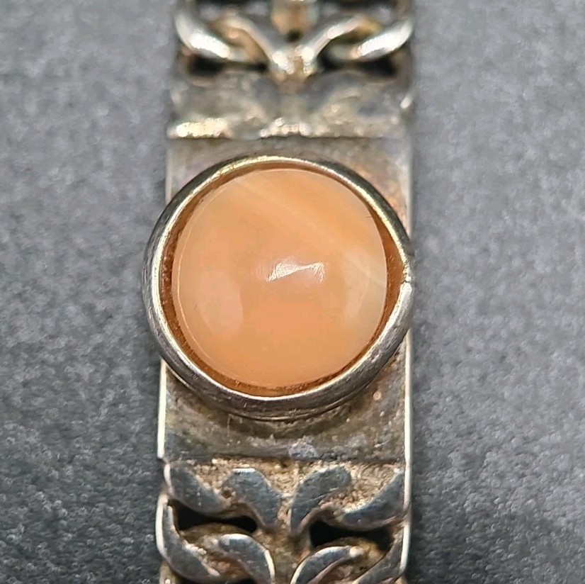 ​Vintage Peruvian 950 Silver Flat Foxtail Panel Pink Conch Shell Bracelet 7.5″