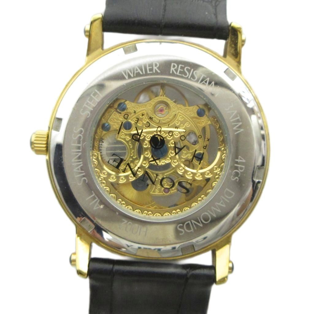 Sonne H002 Automatic Watch Men’s Gold Skeleton Leather Strap 40mm AB