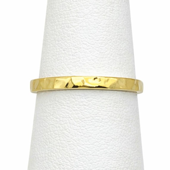 Solid 18K Yellow Gold Hammered Ring 2mm Sizes 1 – 12 Midi Faceted Stack Band