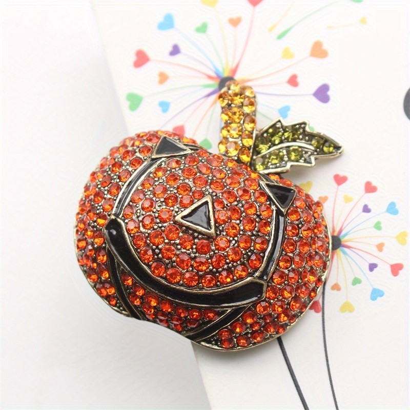 Halloween Rhinestones Vintage Large Pumpkin Head Brooch Fashion Holiday Pin