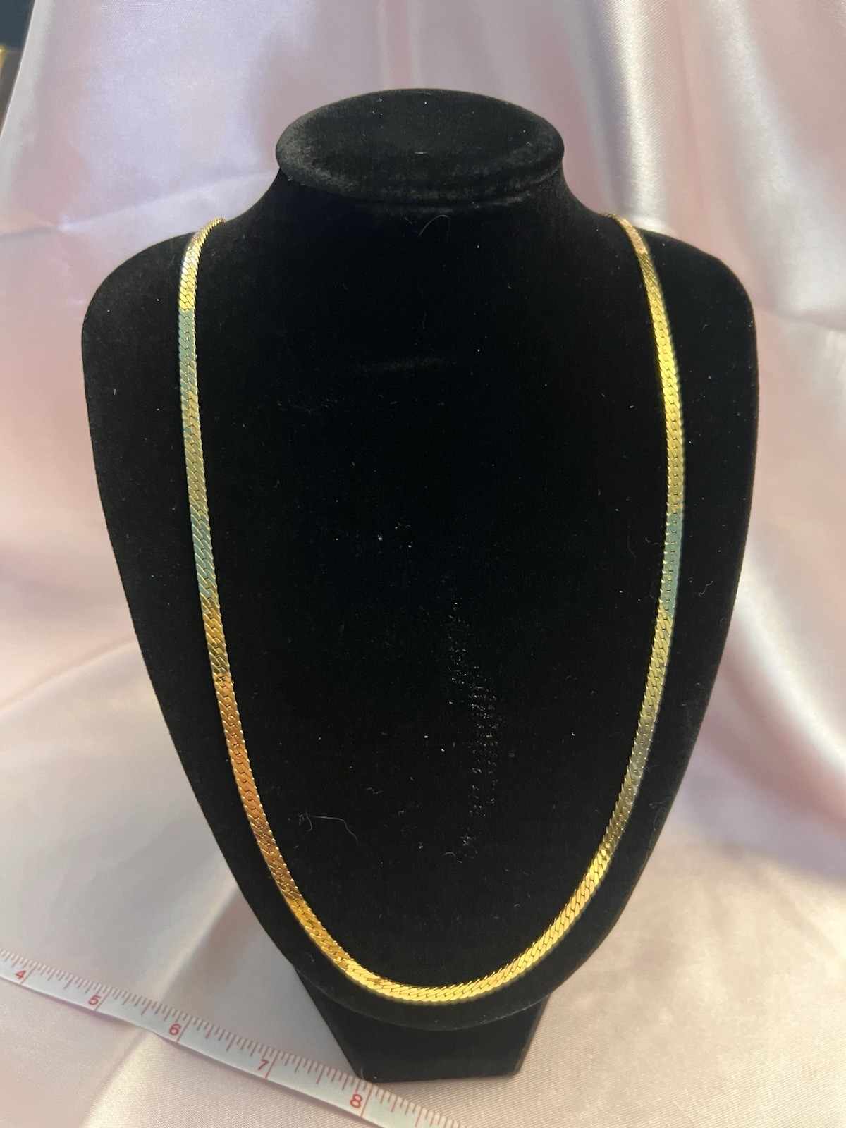 Monet Gold Tone Herringbone Chain Necklace, Signed, Metal, No Stone