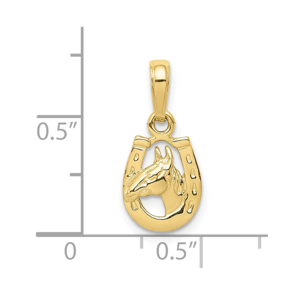 10K / 14K Yellow Gold Horse Head In Horseshoe Pendant