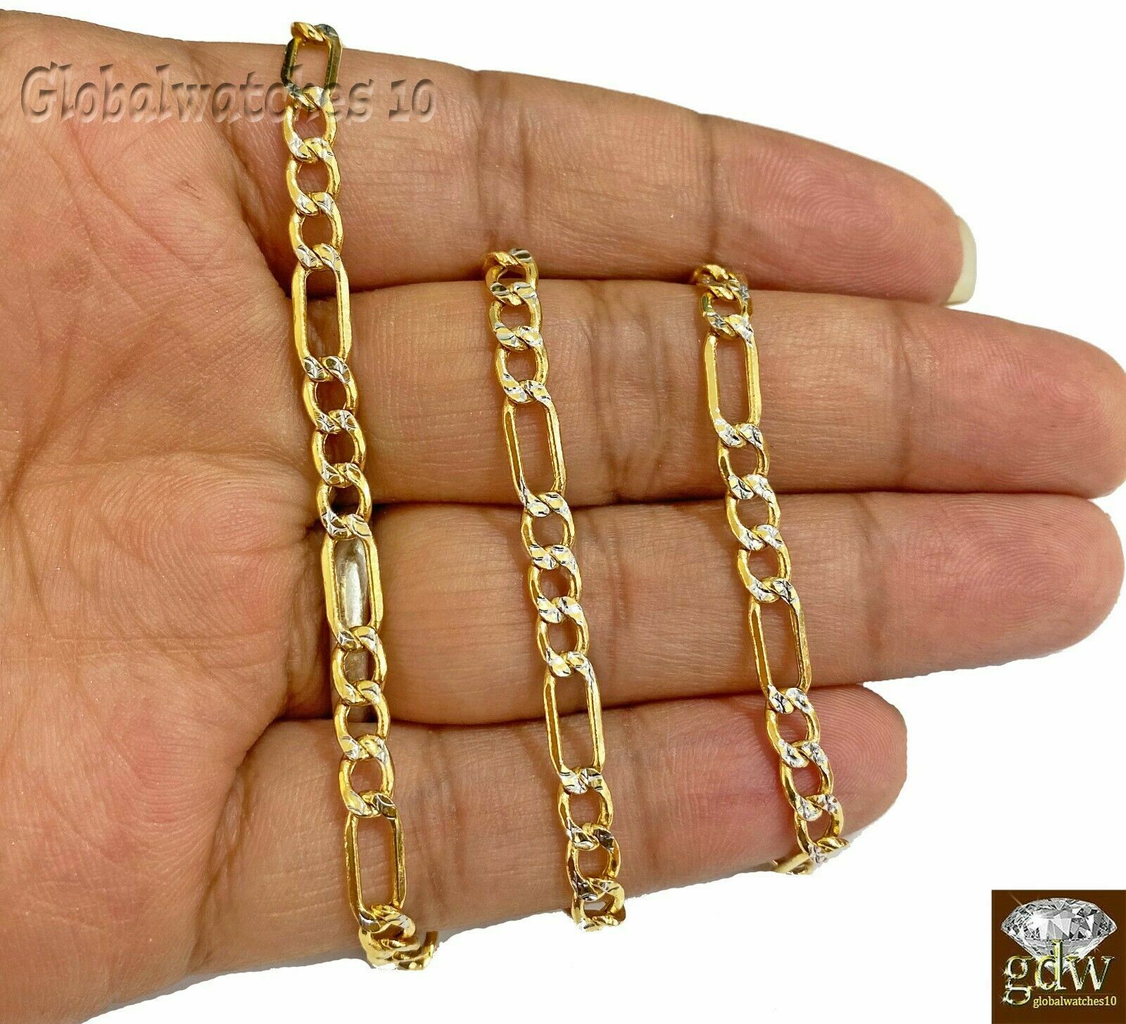 10k Yellow Gold Figaro Link Chain necklace 4mm Diamond Cut 26″ Cuban Authentic
