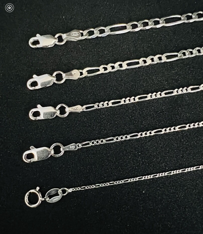 .925 Sterling Silver Figaro Link Chains Men’s/Women’s 1mm – 4mm Length 16″ -30″