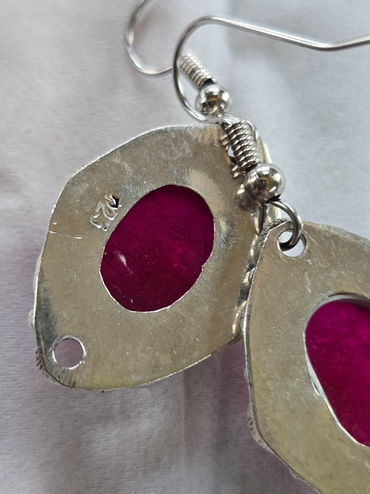 JULY BIRTHSTONE RUBY Sterling Silver Drop Earrings SS Ear Wires 12 x 15mm Stones