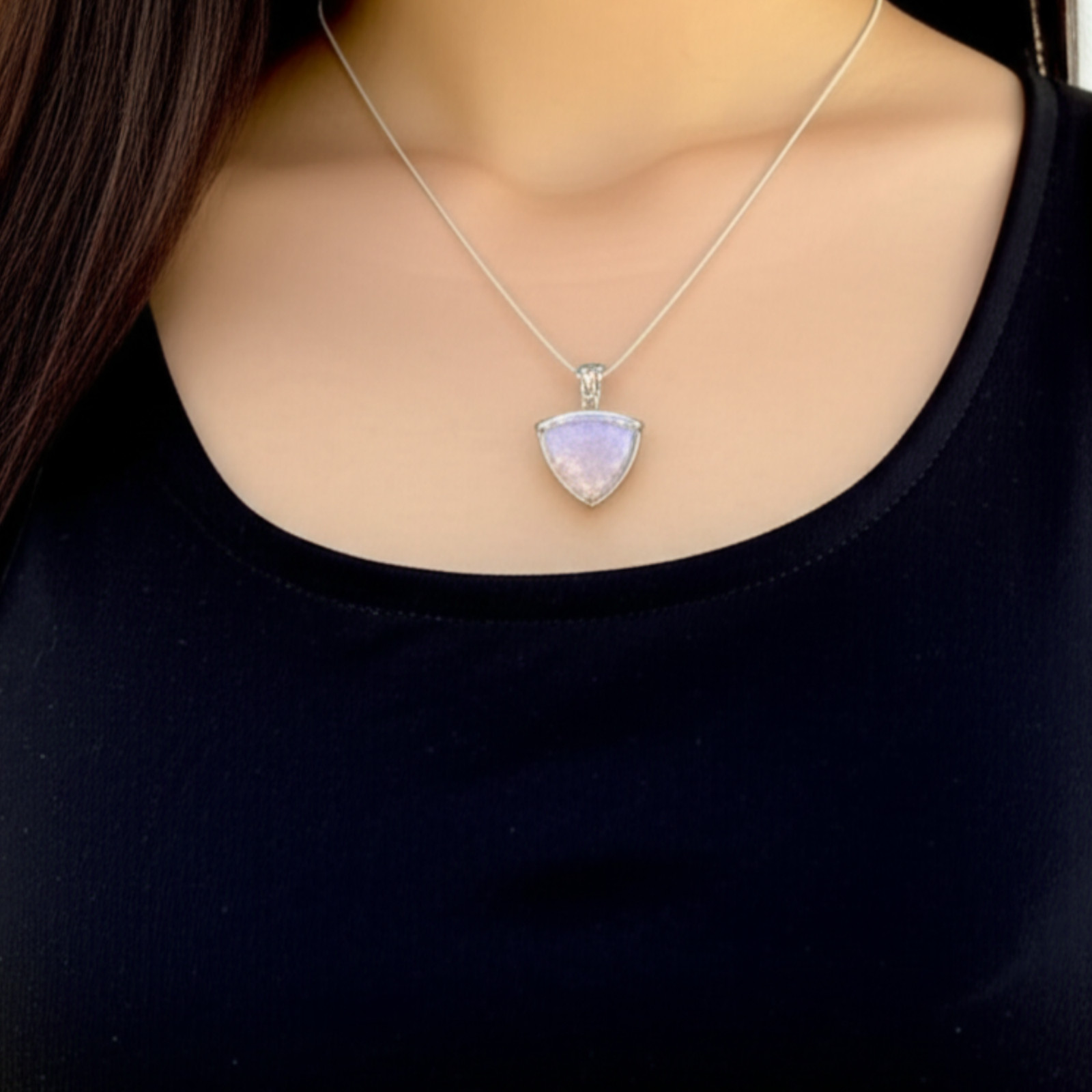 Handmade Pink Opal Trillion Cut Gemstone Pendant Natural Jewelry with Free Chain