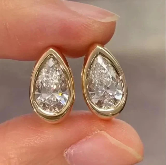 2Ct Pear Cut Lab Created Diamond Women Huggi Hoop Earring 14K Yellow Gold Plated
