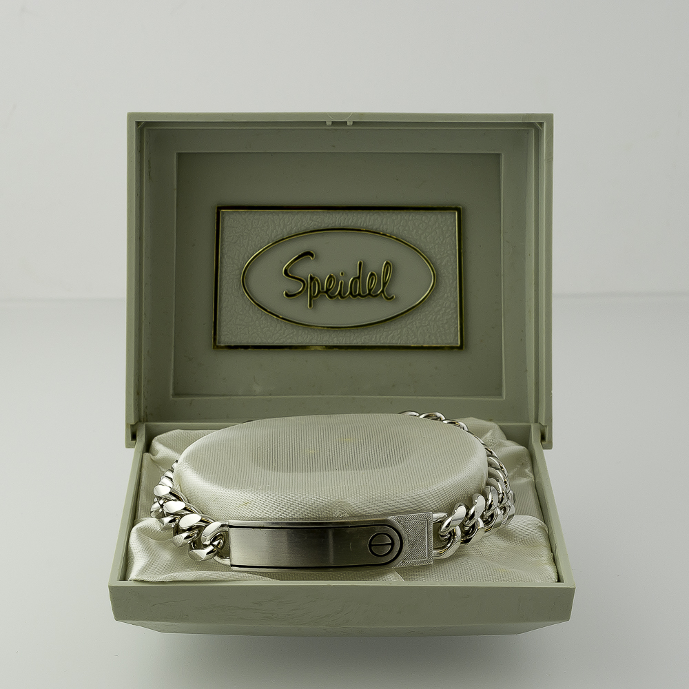 SPEIDEL (2487) MEN’S SILVER-TONE ID BRACELET – NOS in ORIGINAL CASE