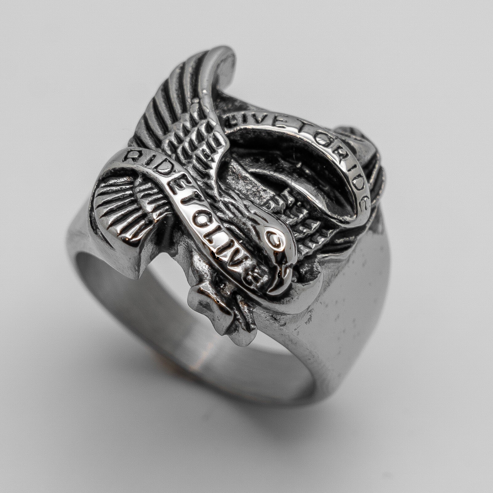 Eagle Stainless Motorcycle Biker Ring Live to Ride / Ride to Live 58