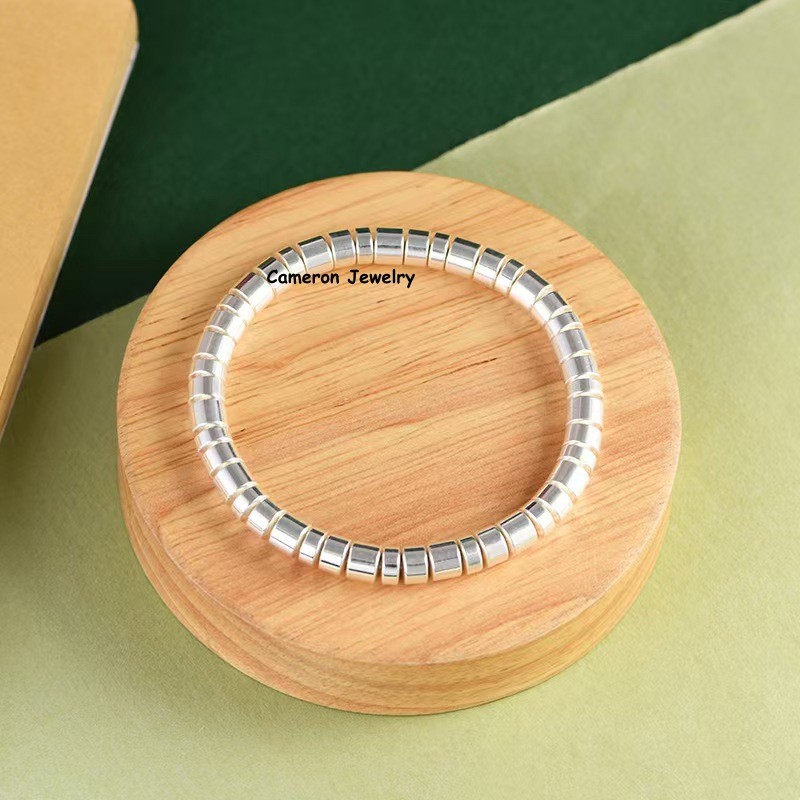 Solid S999 Fine Silver Chain 6mm Straight-cut Tube Beads Bracelet 6.3-7.9inch