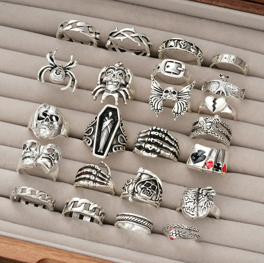 24pcs Gothic Skeleton Ring Set Punk Vintage Party Jewelry – Ring Accessories
