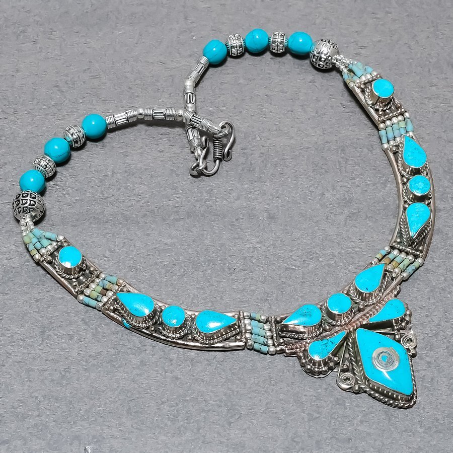 Turquoise Gemstone Necklace Tibetan Handmade Antique Nepali Jewelry 18″ NN 6759