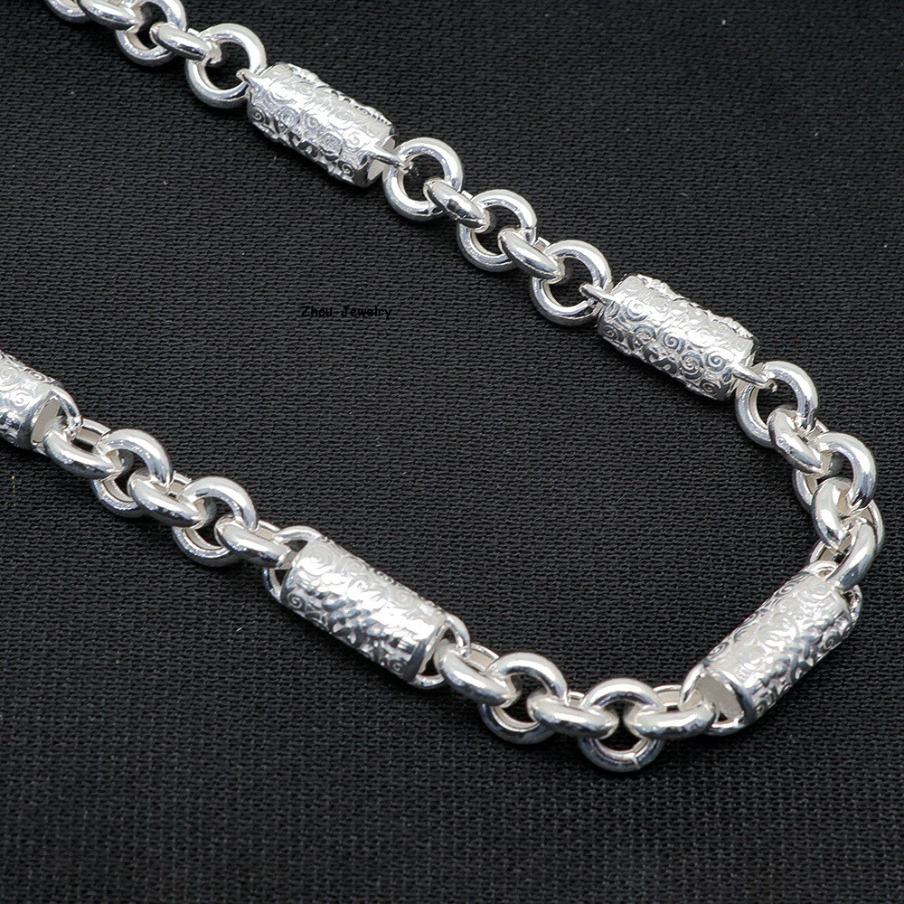 Pure S999 Fine Silver 999 Chain 6mm Cable Link Bead Necklace 49-50g 21.6inch