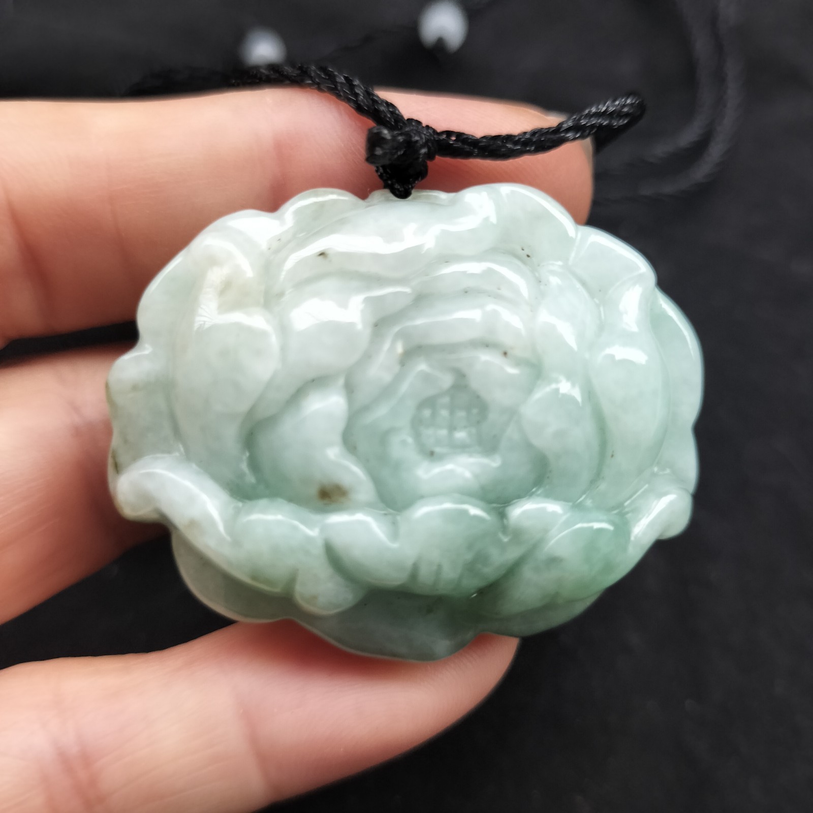 Certified Green Lavender Natural Type A Jade Jadeite Carved Flower 富贵花开 Pendant