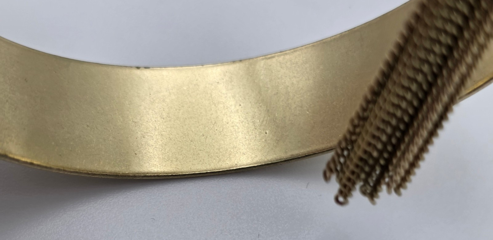 Antique Gold Tone Wide Cuff Bracelet Chain Tassel Pin Latch Boho 6.5 In
