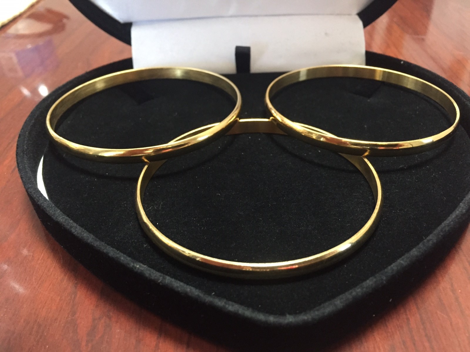 3PC SET 14K YELLOW GOLD & STS 4MM BANGLE BRACELETS 8IN NO BEND NO DENT + BONUS