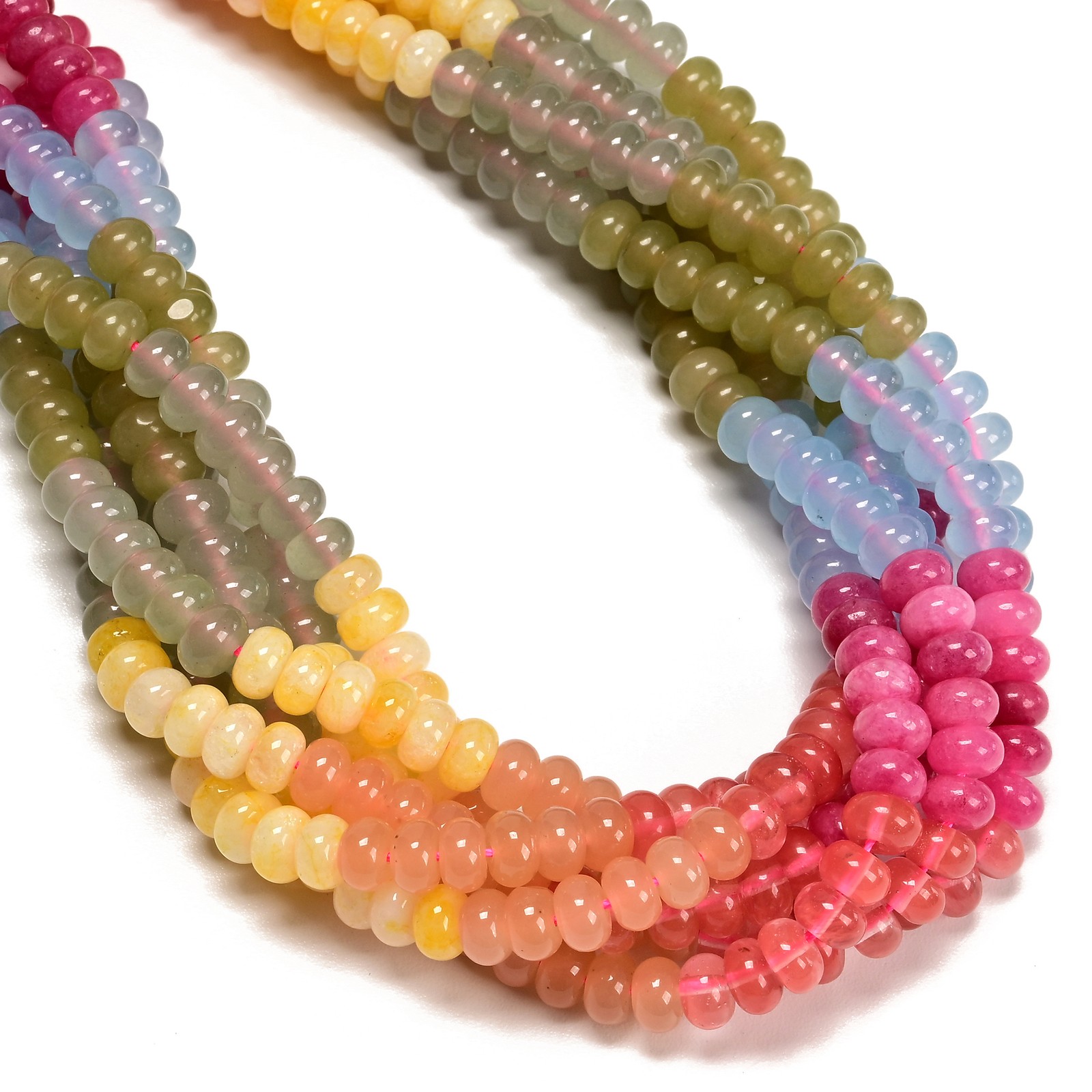 03 Gradient Colorful Dyed Jade Smooth Rondelle Beads Size 5x8mm 15.3″ Strand