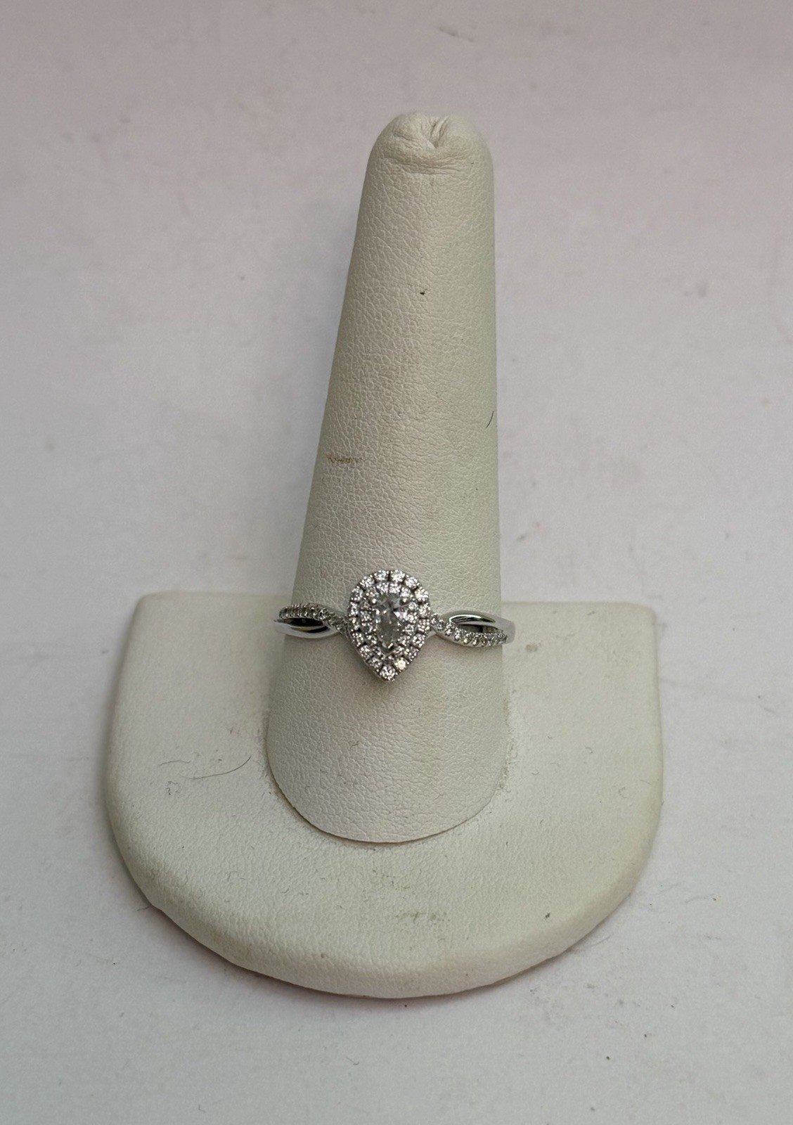 14K White Gold Pear Shaped .50 CTW Diamond Engagement Ring Size 10.5