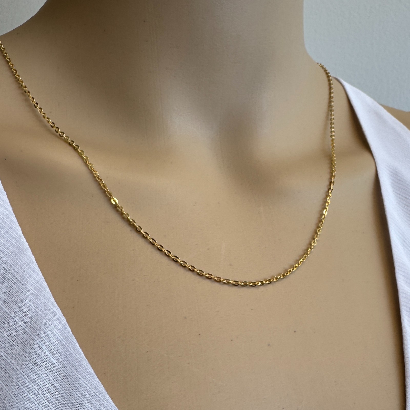 Gold over Sterling Silver Necklace-2mm Strong Flat Cable Chain – 7-36 Inches