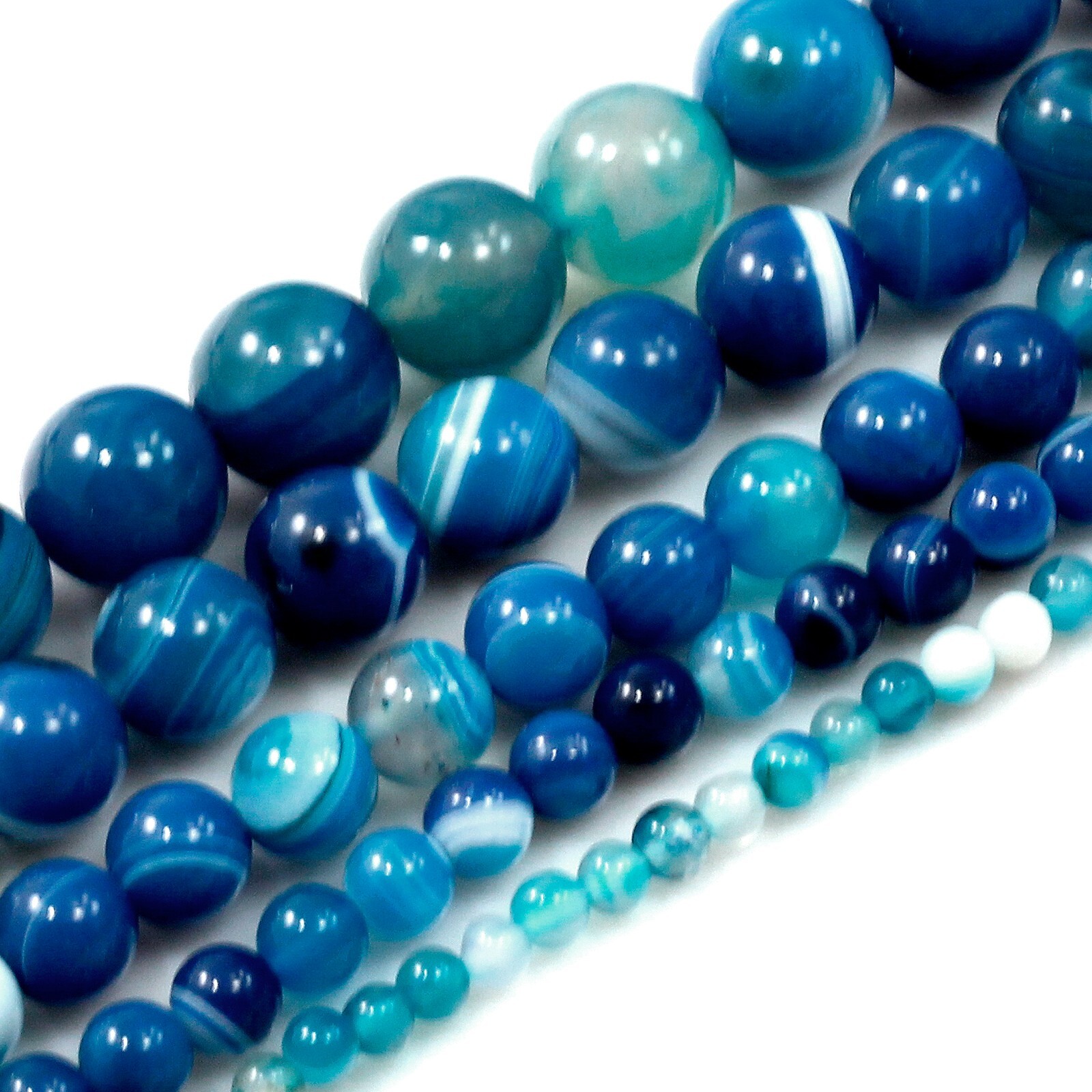 Gemstone Natural Blue Agate Bead Blue Stripe Agate Round Bead 15″ Jewelry Making
