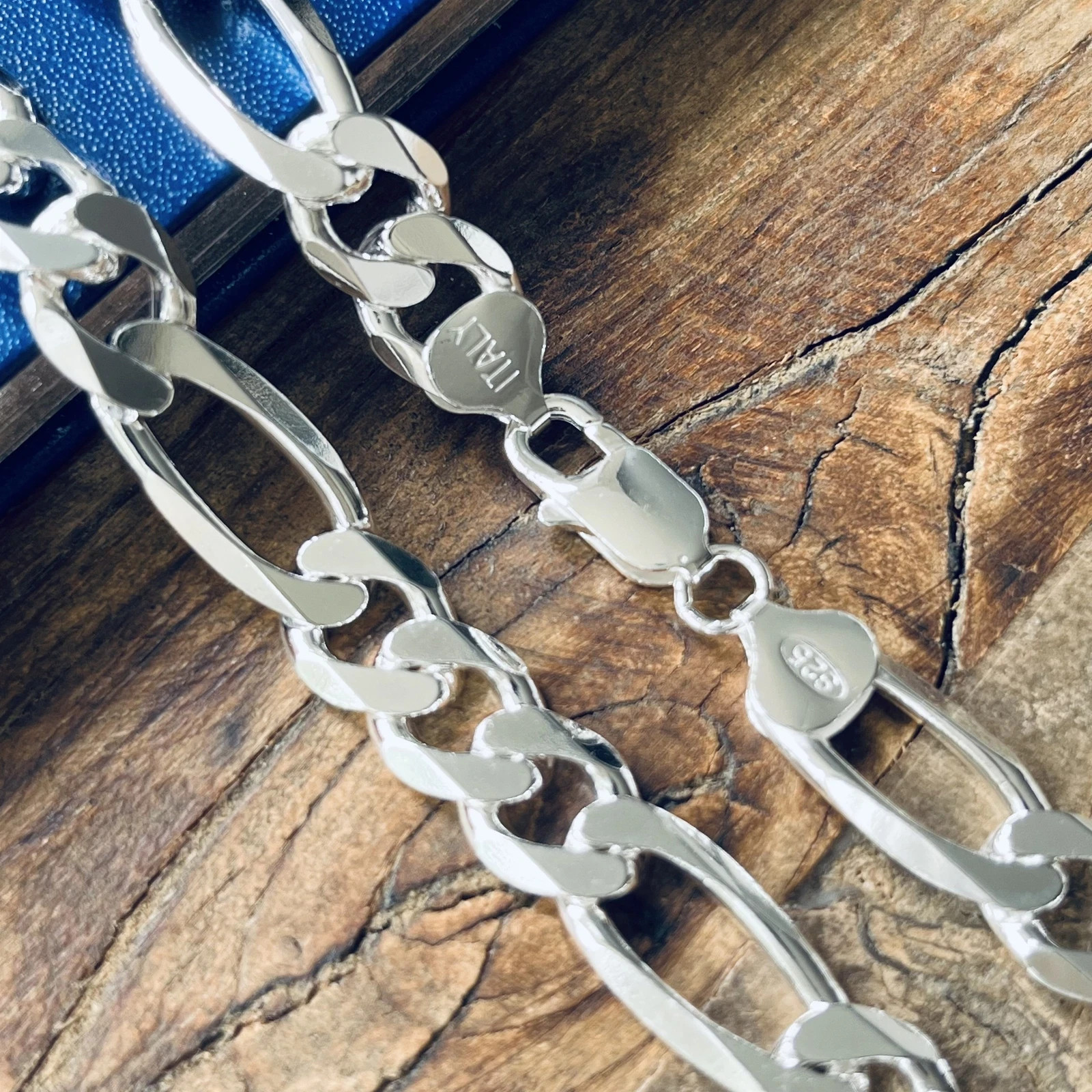 Real Sterling Silver Mens Boys Figaro Solid Chain Bracelet or Necklace 925 Italy