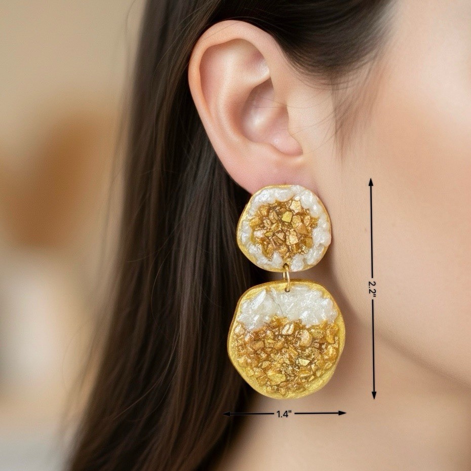Faux Citrine Drusy Handmade Polymer Clay Dangle Earrings Stainless Steel Posts