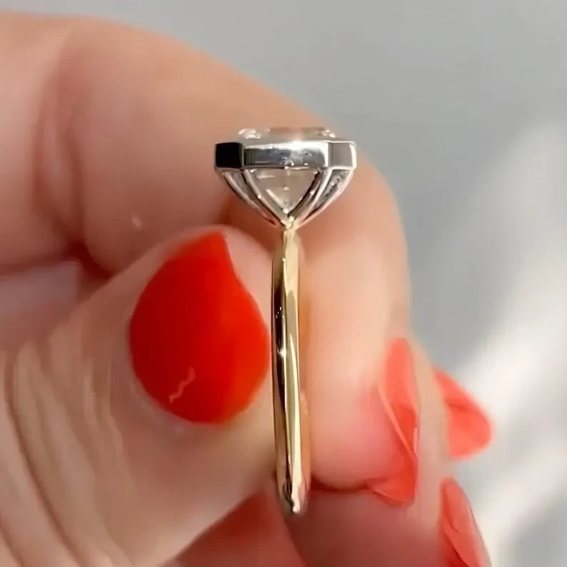 2.00 Ct Asscher Real Moissanite Bezel Engagement Ring 14k Yellow Gold Plated